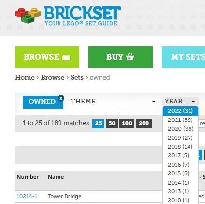 成為樂高玩家,6 個必備的樂高網站 - 第1張圖 brickset year list